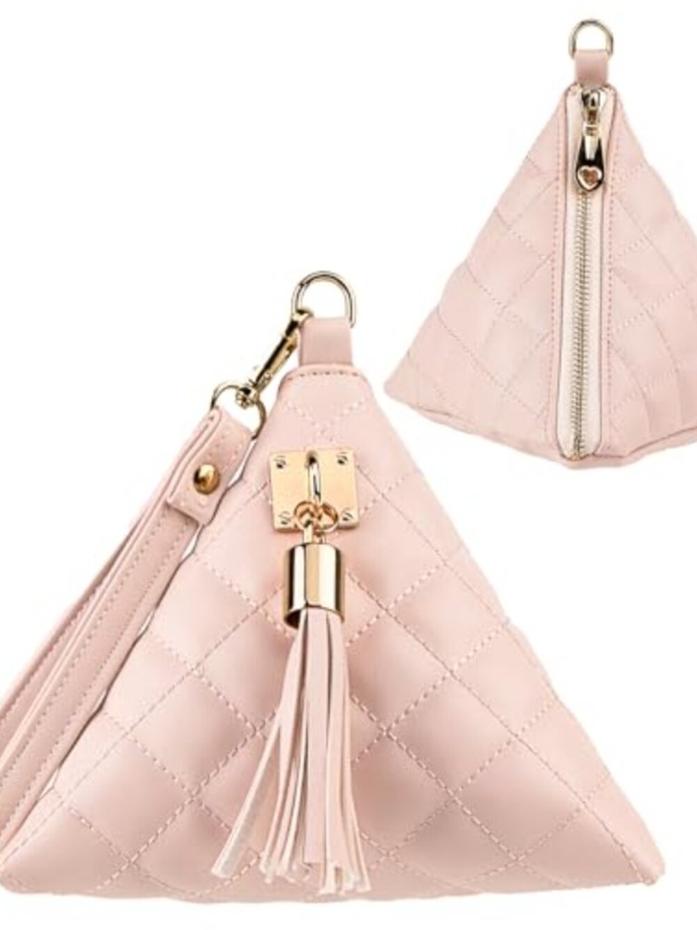 PU Leather Triangle Wristlet Clutch with Detachable Strap & Tassel Charm